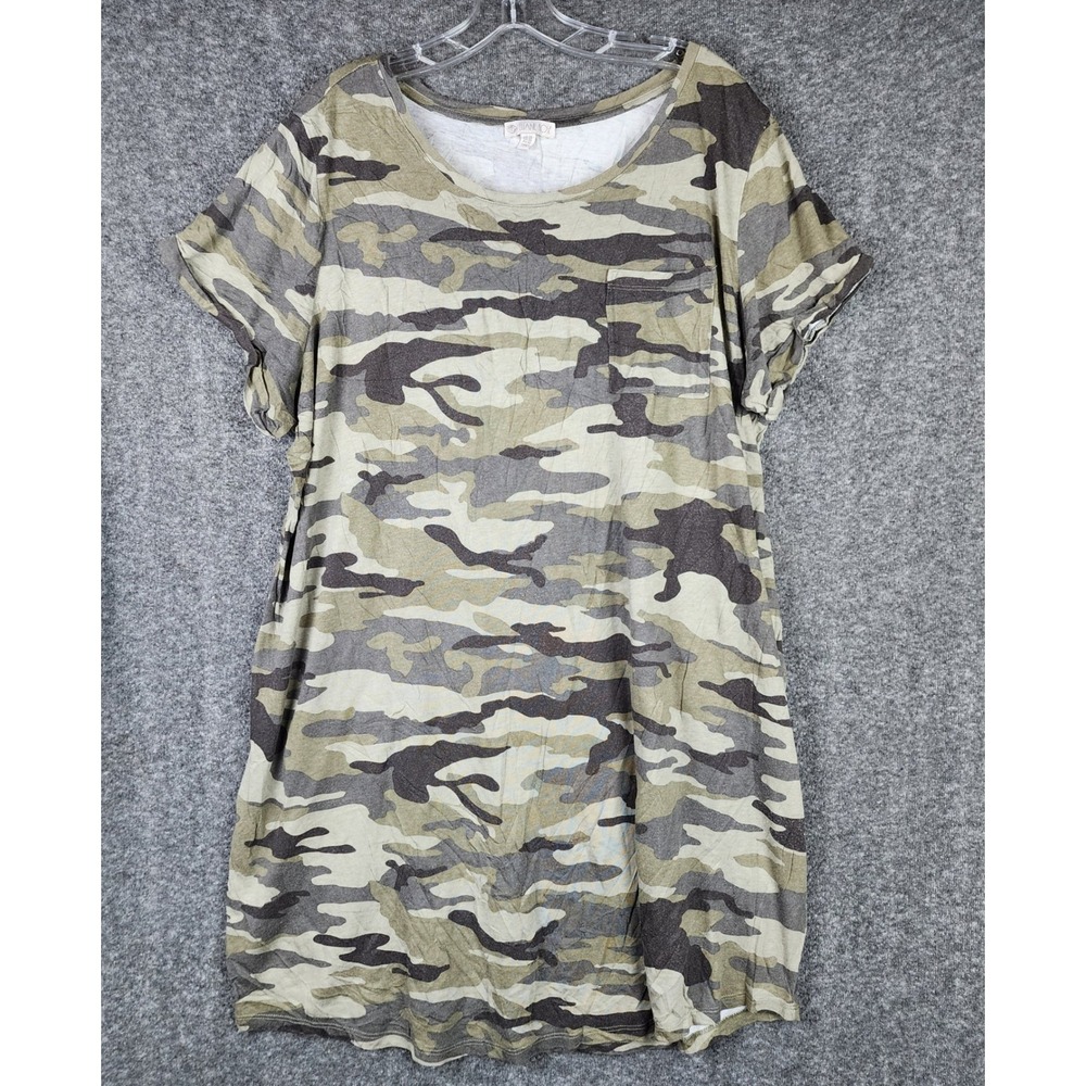 Eliane Rose T-Shirt Dress Womens 3X Green Camo Pocket Short Sleeve Relaxed Fit